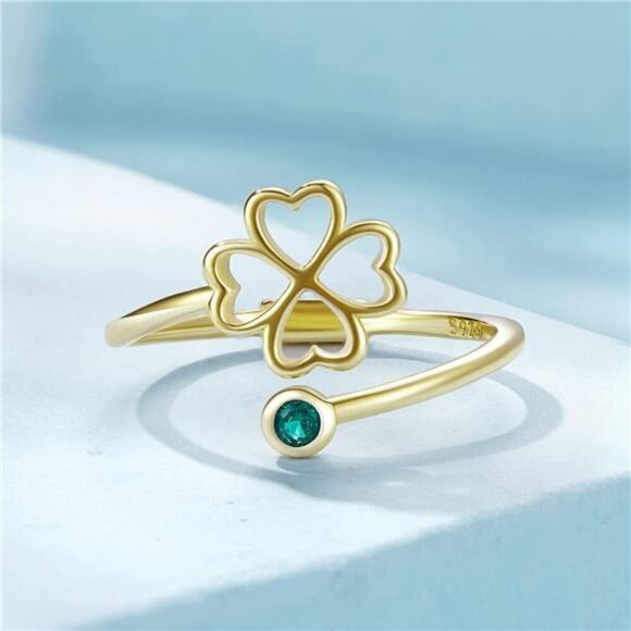 Adjustable Gold Clover Ring 925 Sterling Comes with Good Luck Irish - Picture 5 of 7